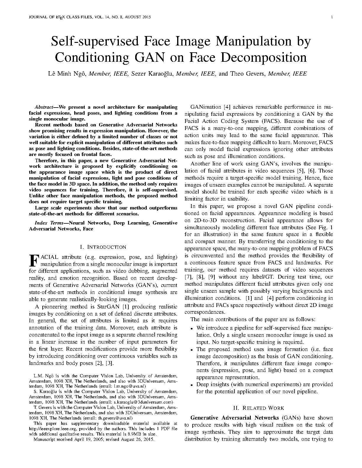 Self-supervised Face Image Manipulation by Conditioning GAN on Face Decomposition
