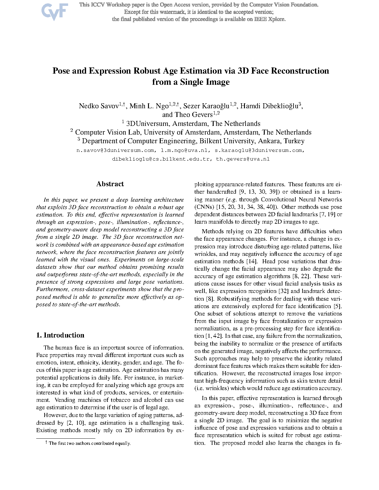 Pose and Expression Robust Age Estimation via 3D Face Reconstruction from a Single Image